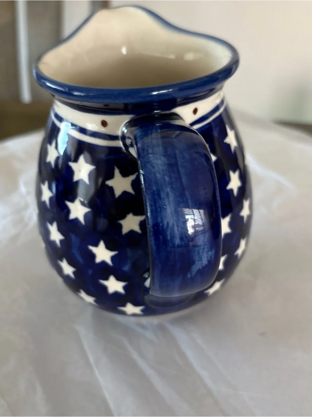 Polish Pottery Mano Creamer Stars & Stripes Small Pitcher Handcrafted Poland